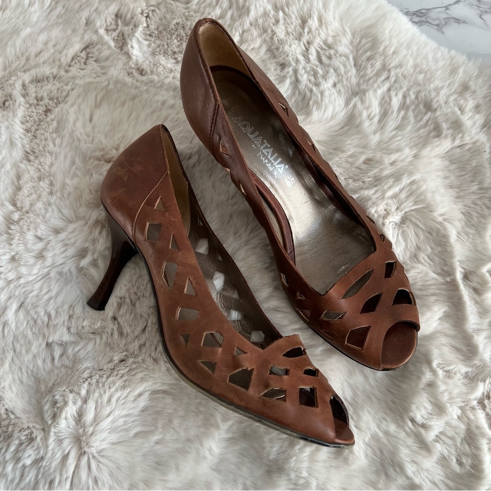 Aquatalia By Marvin K. Brown Open Toe Leather Made in Italy  Heels.  Size 6.5